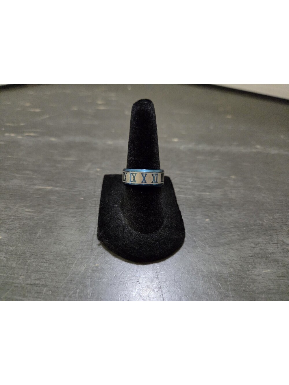 Men's Blue Stainless Steel Roman Numeral Ring Size 6 Wide Band